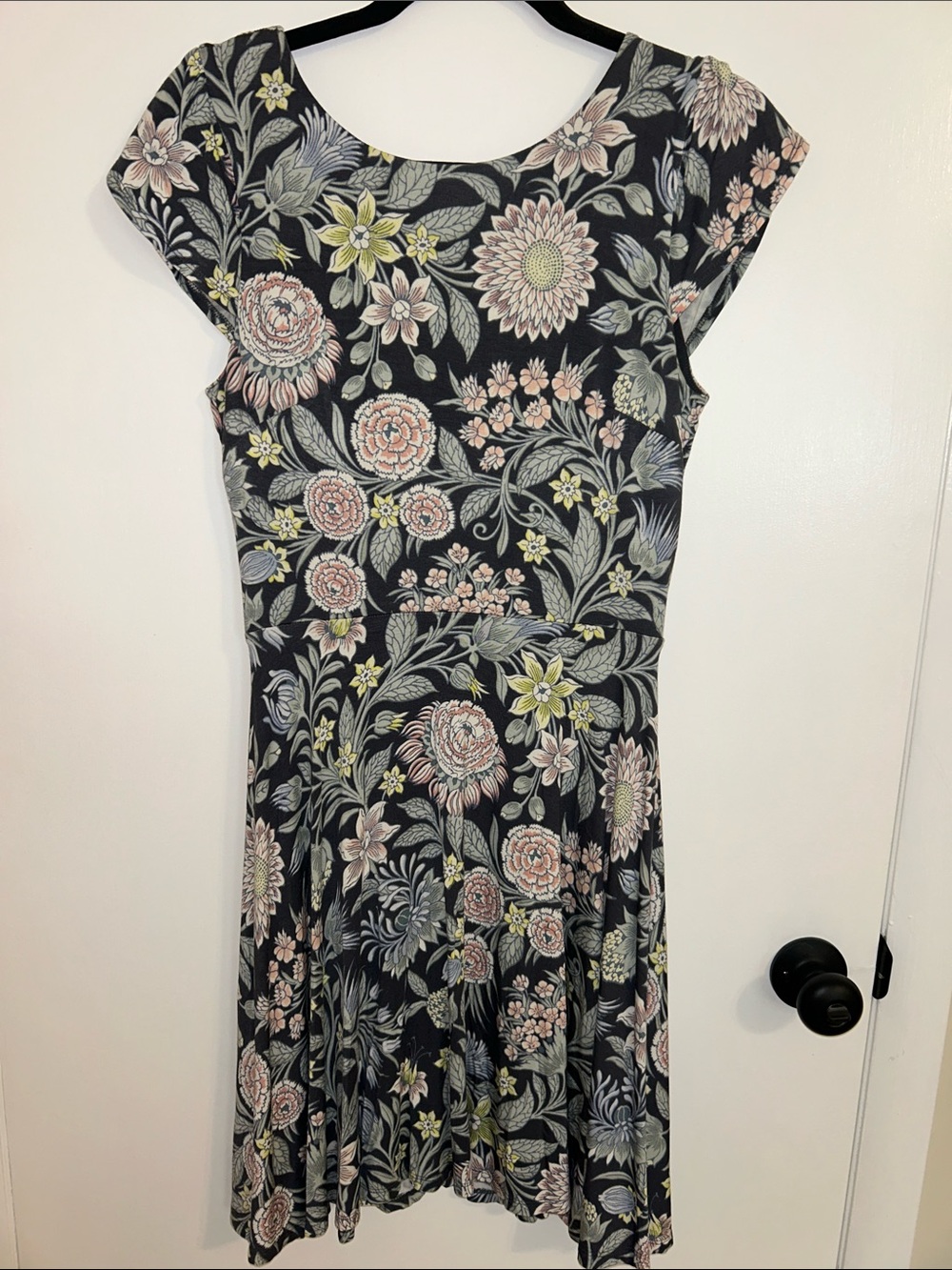 LOFT Gray Midi Dress with Pastel Floral Print